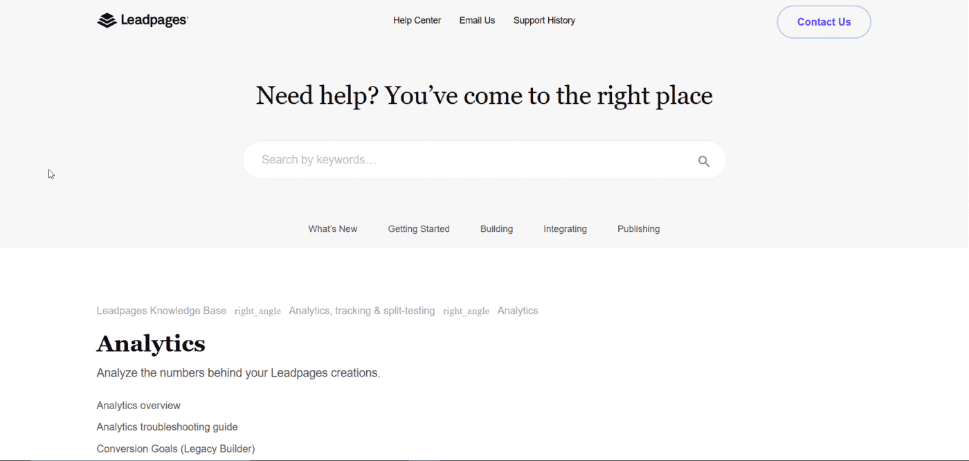 Leadpages support page