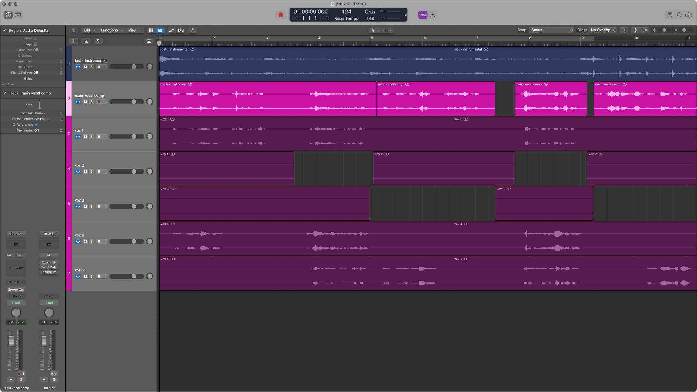 Vocal comping in a DAW