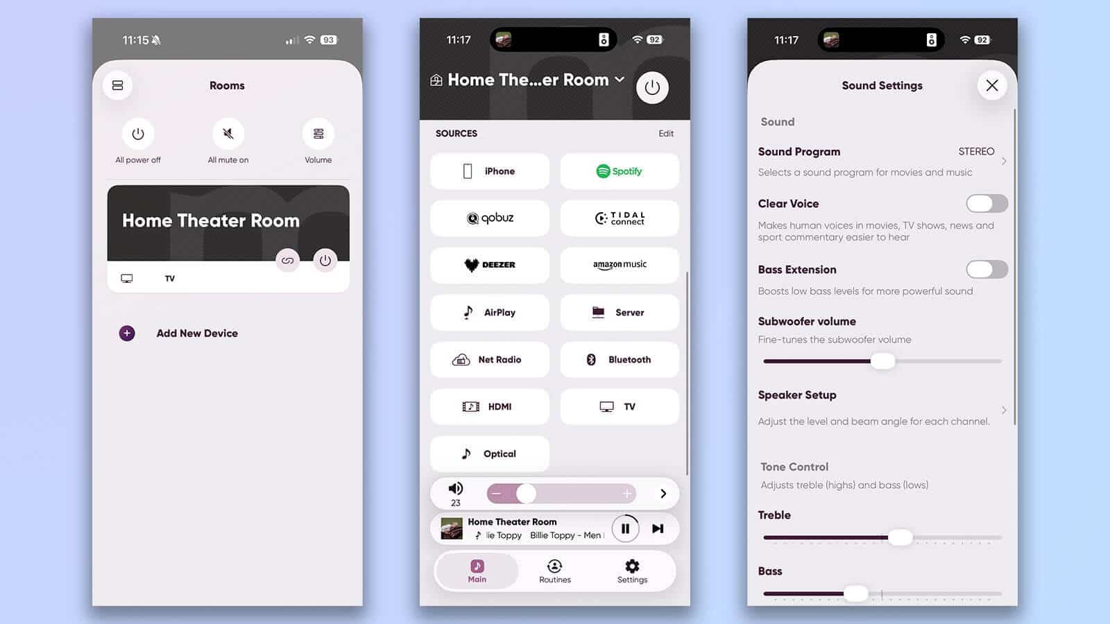 MusicCast app settings screen