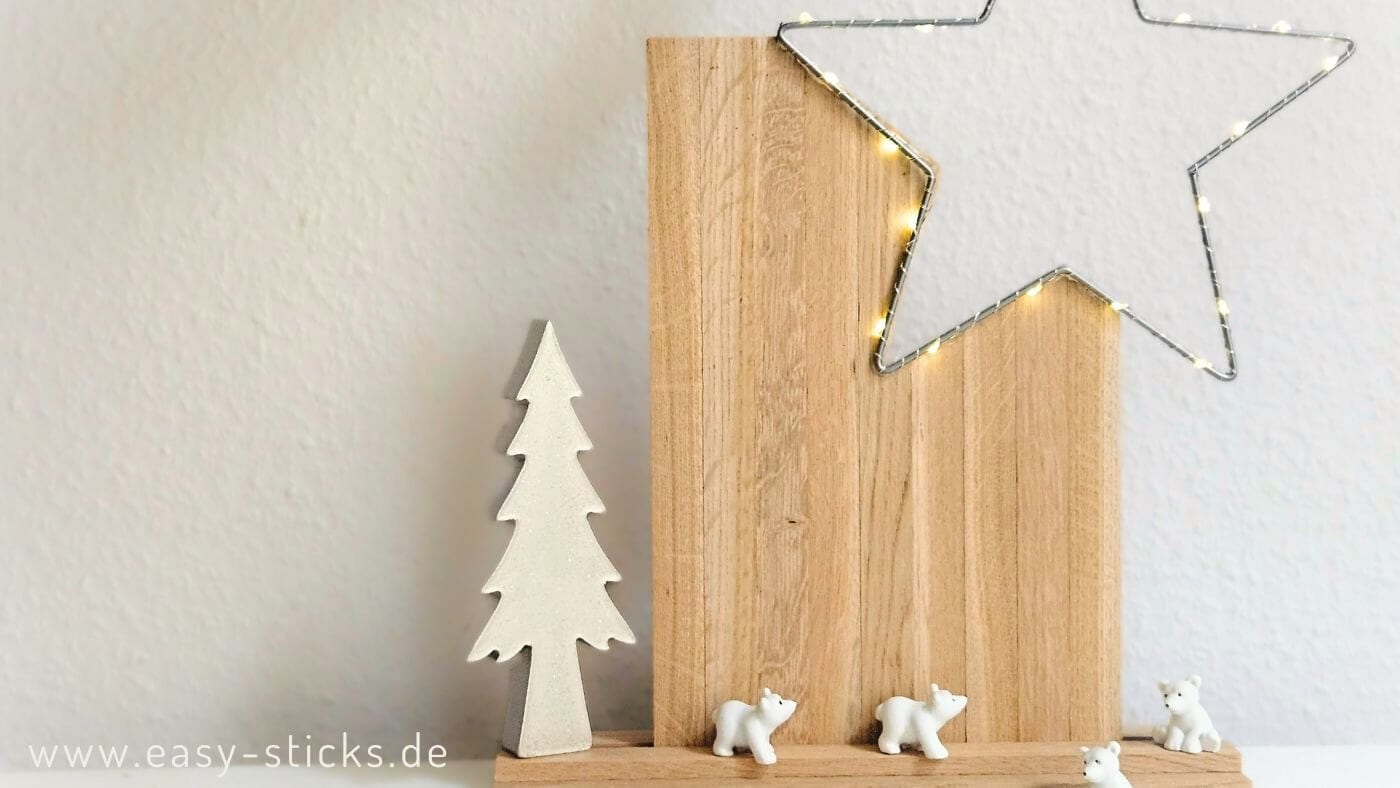 Winterliche Holzdeko mit Stern aus Easy-Sticks basteln