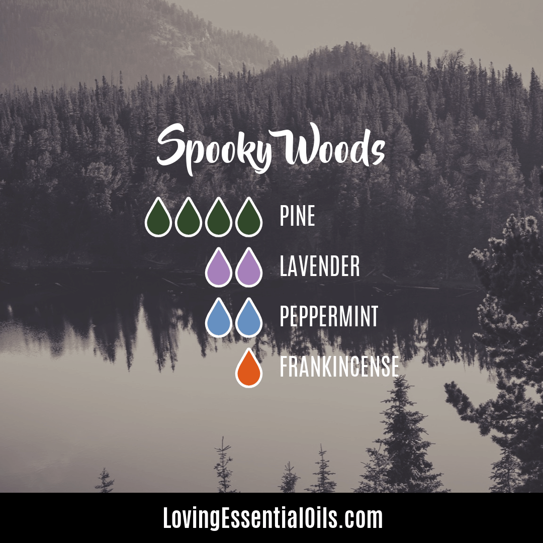 Spooky Woods Halloween diffuser blend with pine, lavender, peppermint and frankincense by Loving Essential Oils