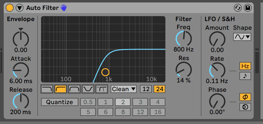 Ableton auto filter, high pass