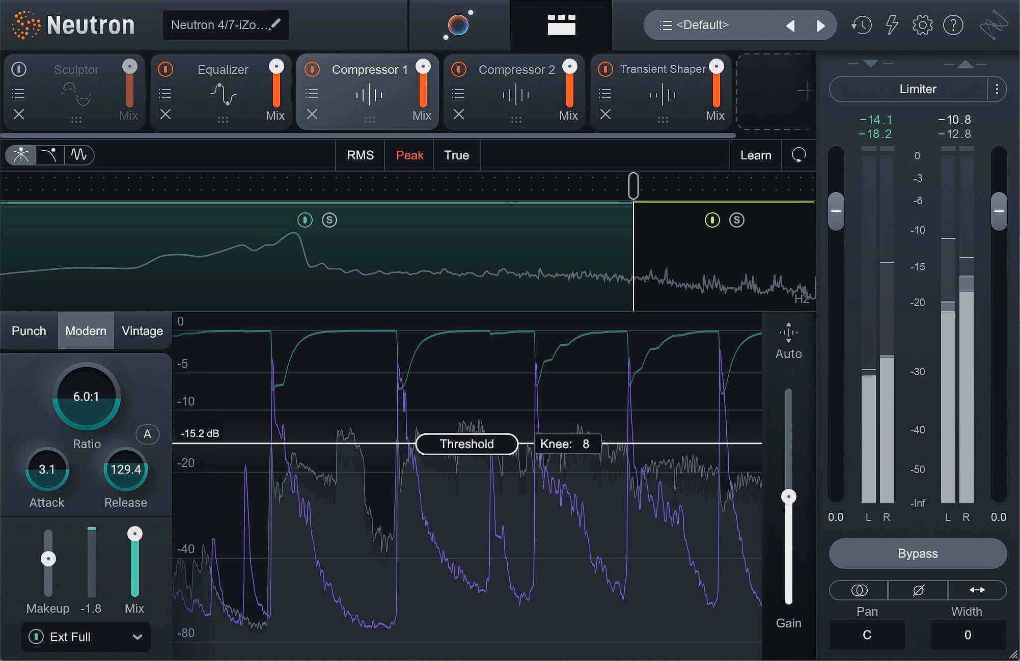 Using sidechain compression in Neutron to help our drums cut through the mix with the keys