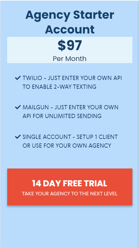 High Level starter account pricing