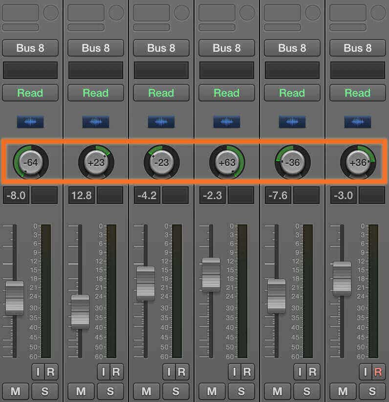 Pan knobs in a DAW