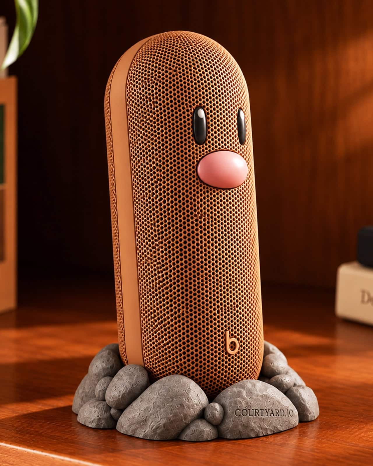 Close-up view of glossy Diglett face details on the speaker