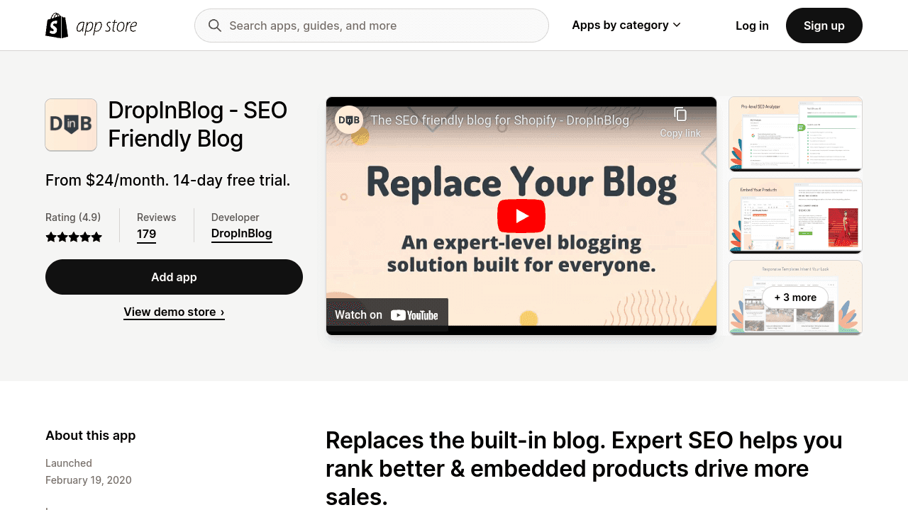 Embed YouTube videos in Shopify: DropInBlog for Shopify