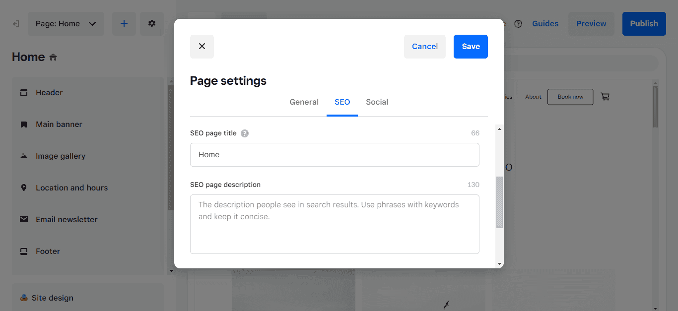 Square online website builder SEO tools