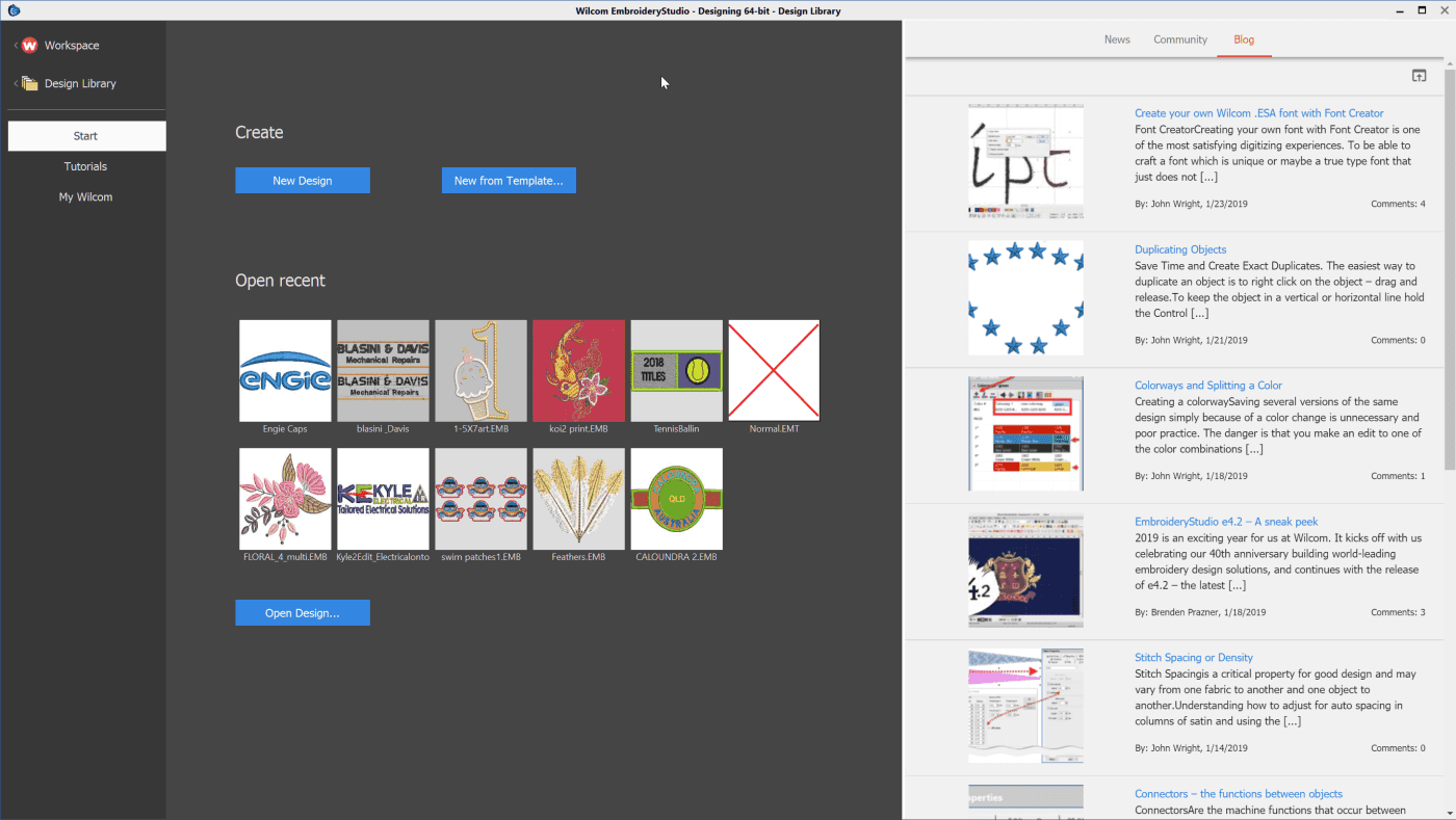 EmbroideryStudio 4.2 Home Screen