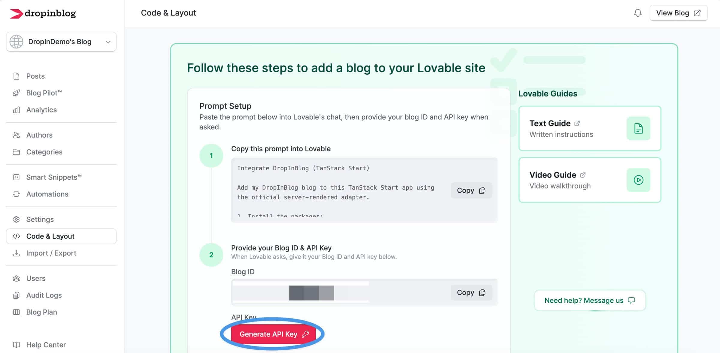 Lovable blog install step