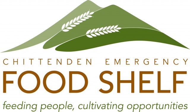 Chittenden Emergency Food Shelf logo: green hills with wheat stalks and the line feeding people, cultivating opportunities