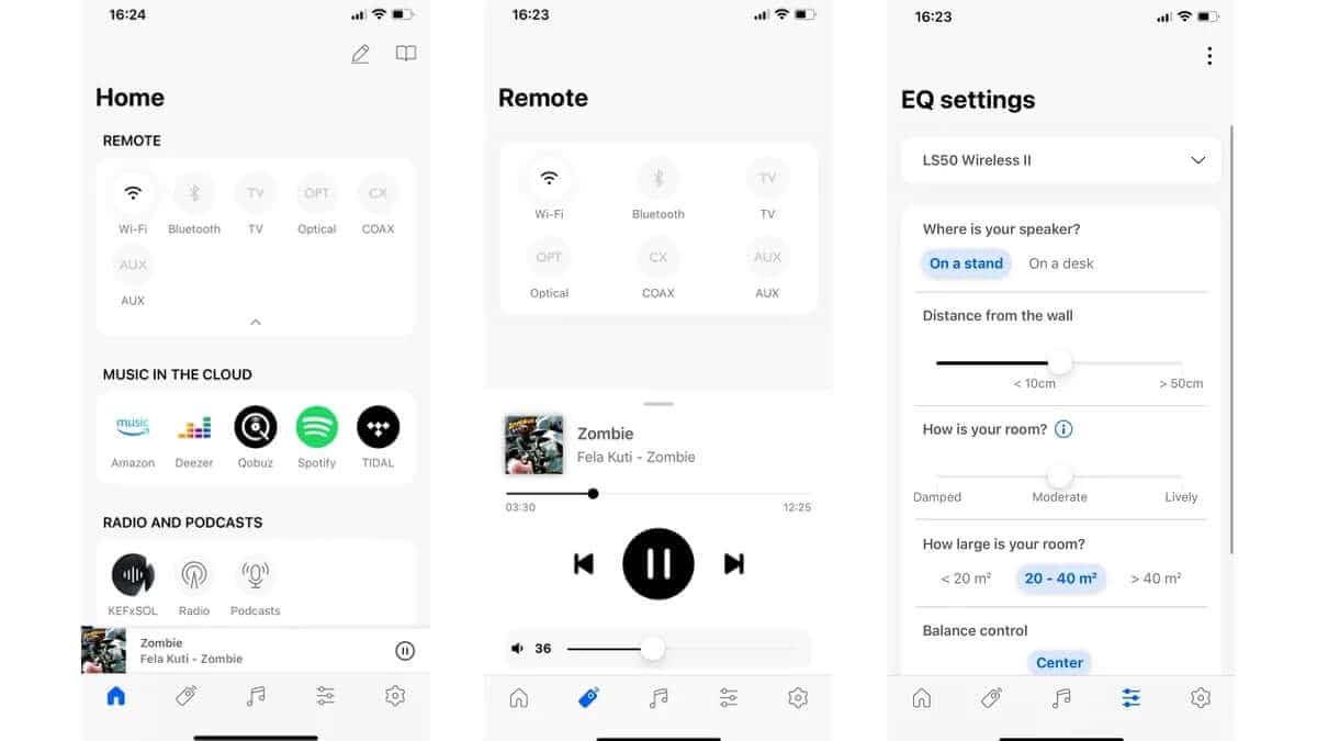 KEF LS50 Wireless II app interface