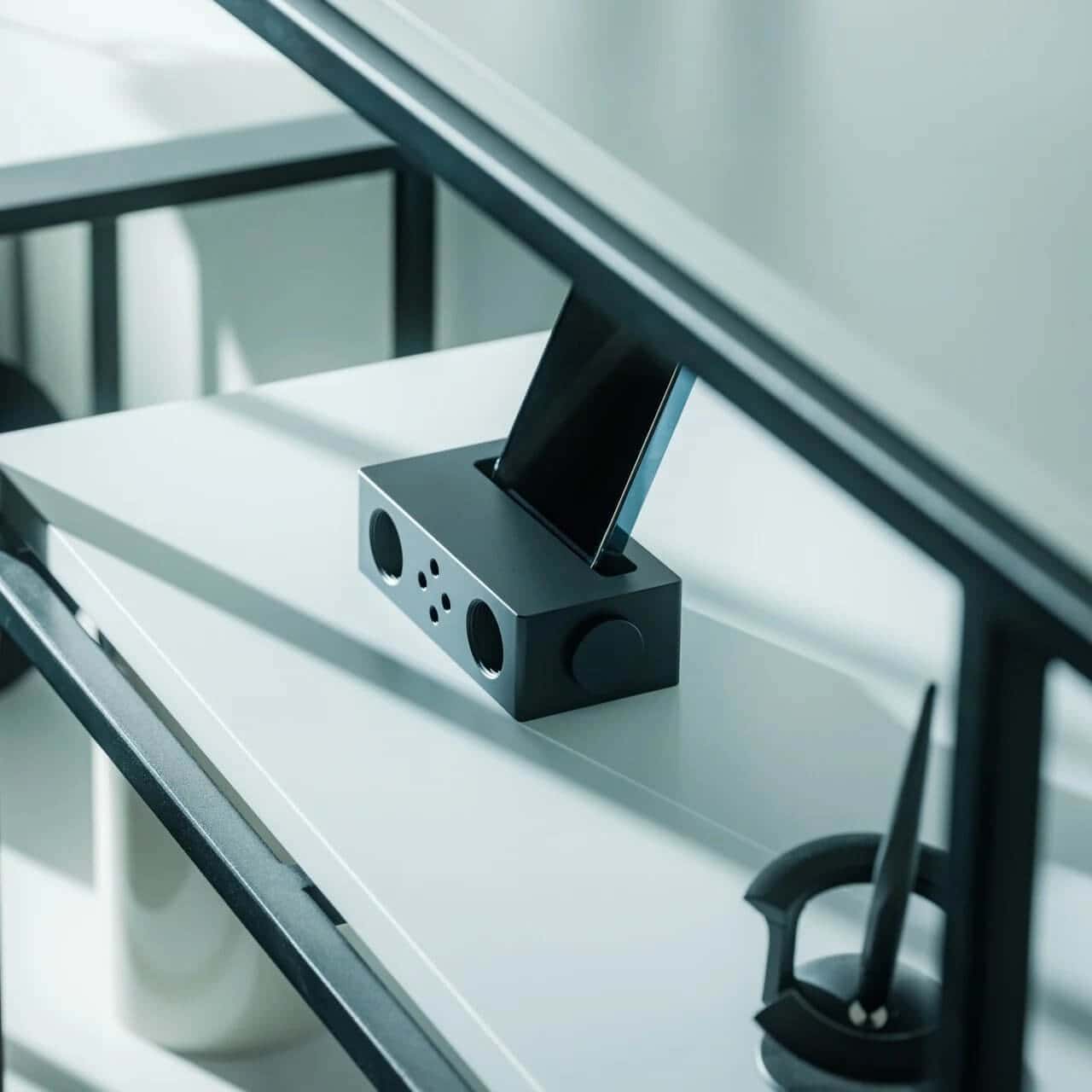 Rear detail showing the speaker’s balanced geometric construction