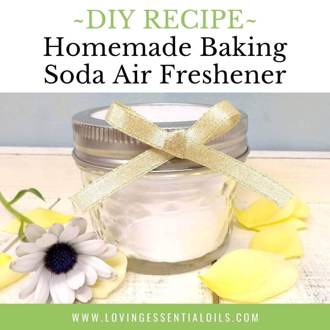 Lemon essential oil baking soda air freshener jar with bow