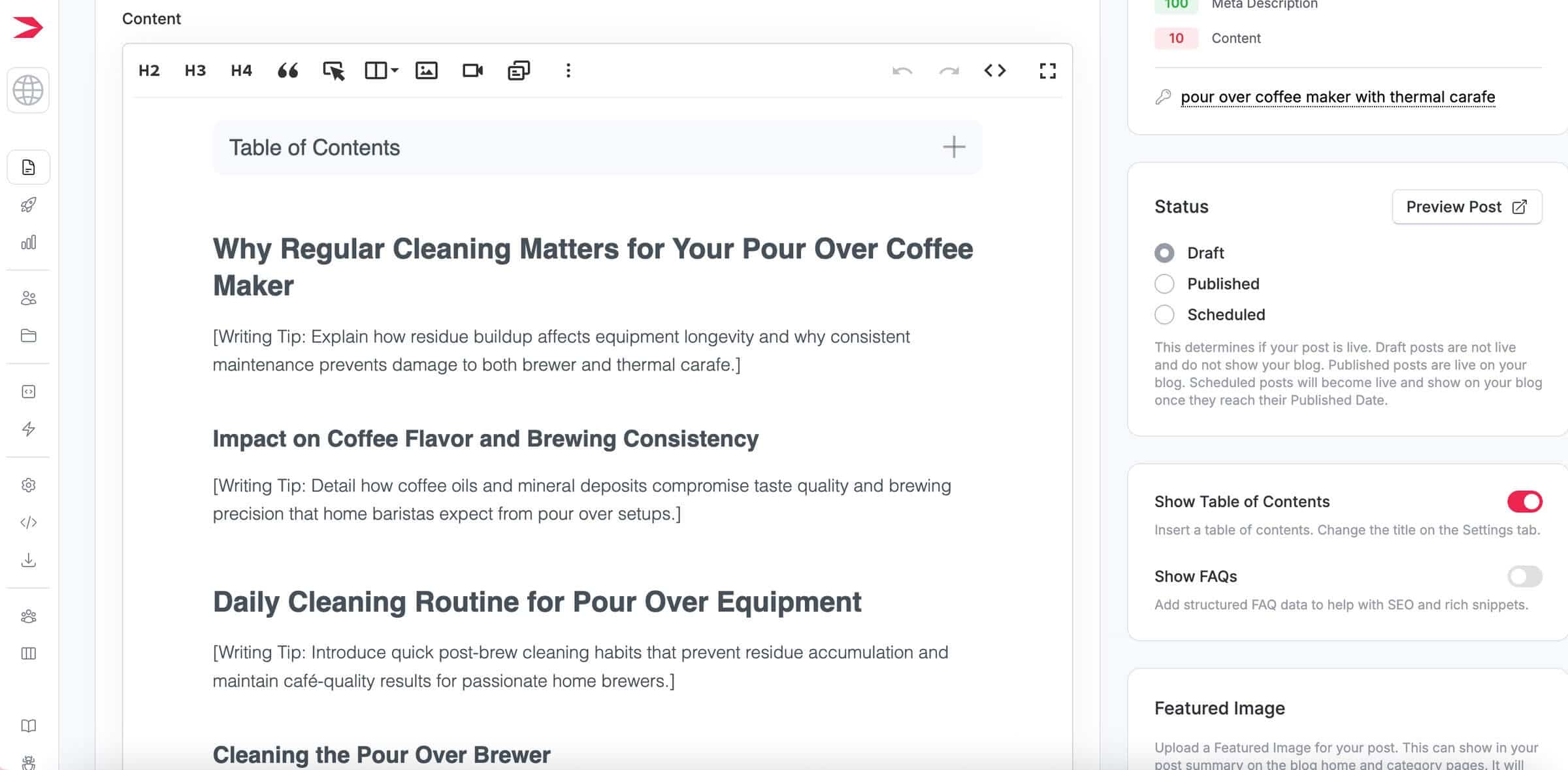 Draft for a blog post about cleaning pour over coffee makers with thermal carafe
