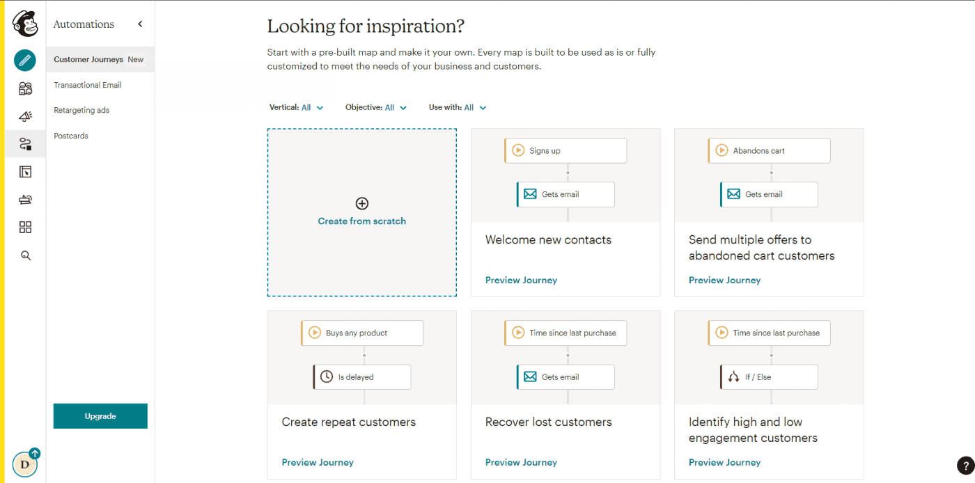 Mailchimp prebuilt automations