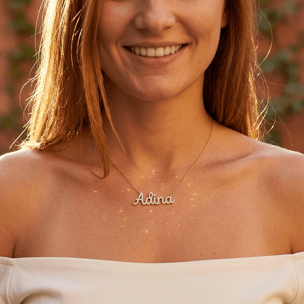 Pave Script Nameplate Necklace