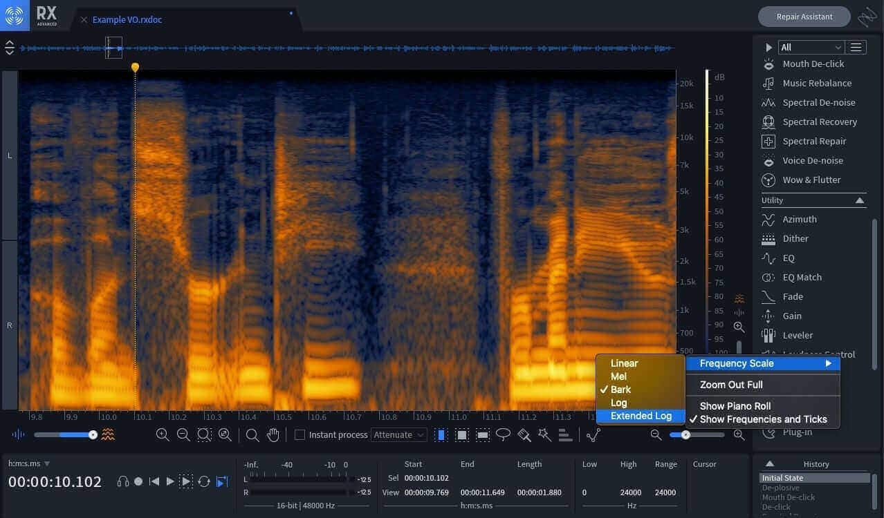Changing frequency scale of Spectral Editor