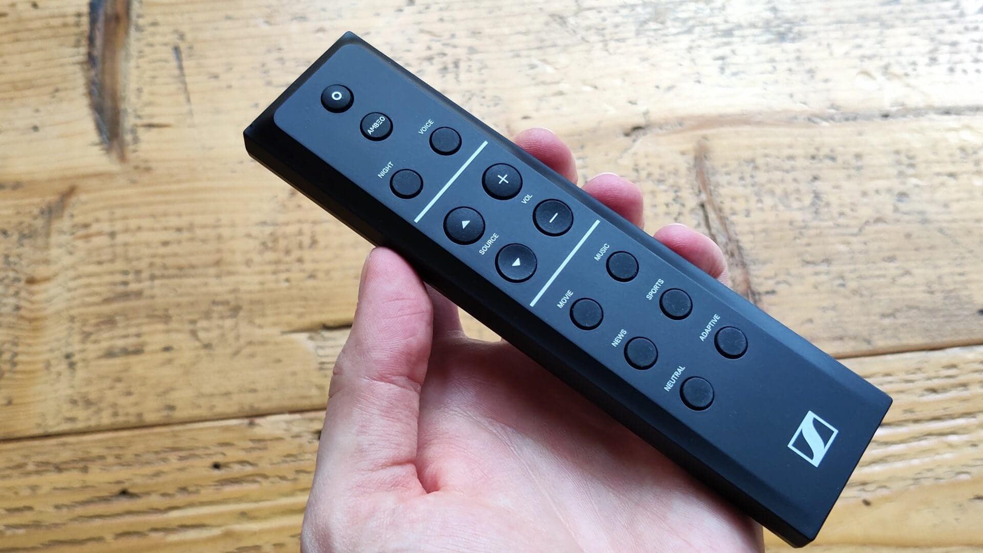 The sleek, ergonomic remote complements the soundbar’s premium feel