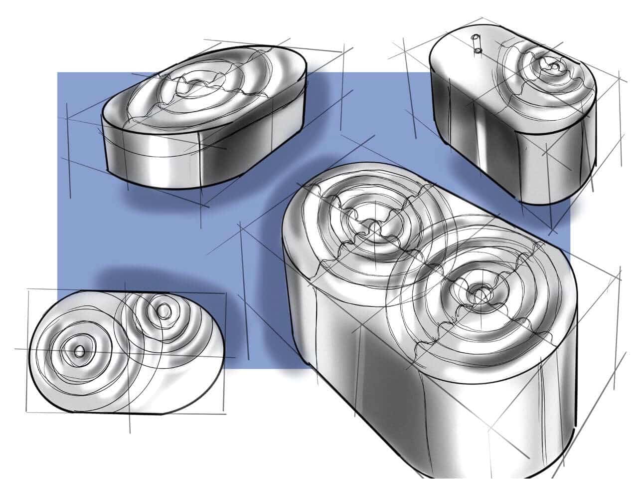 Sculptural turntable detail inspired by spreading sound waves
