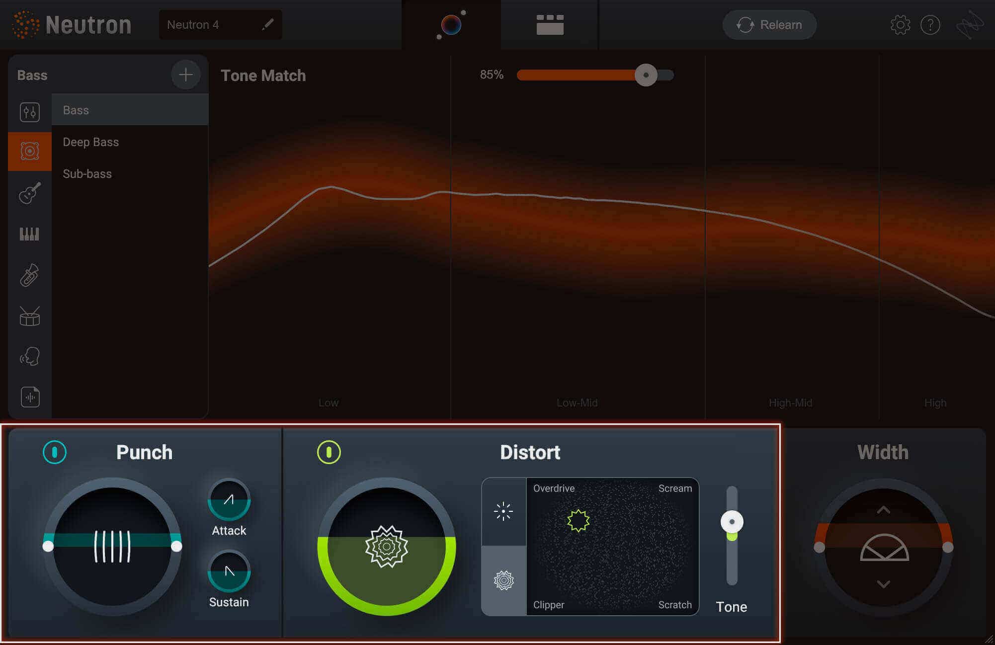 Neutron 4 Assistant View, Punch and Distort controls