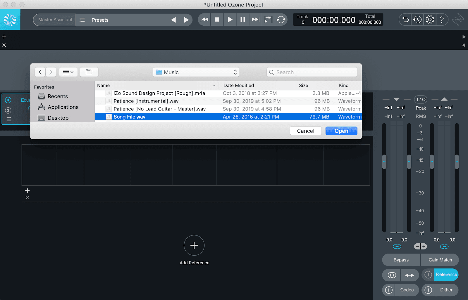Loading a reference in Ozone 9 Track referencing panel