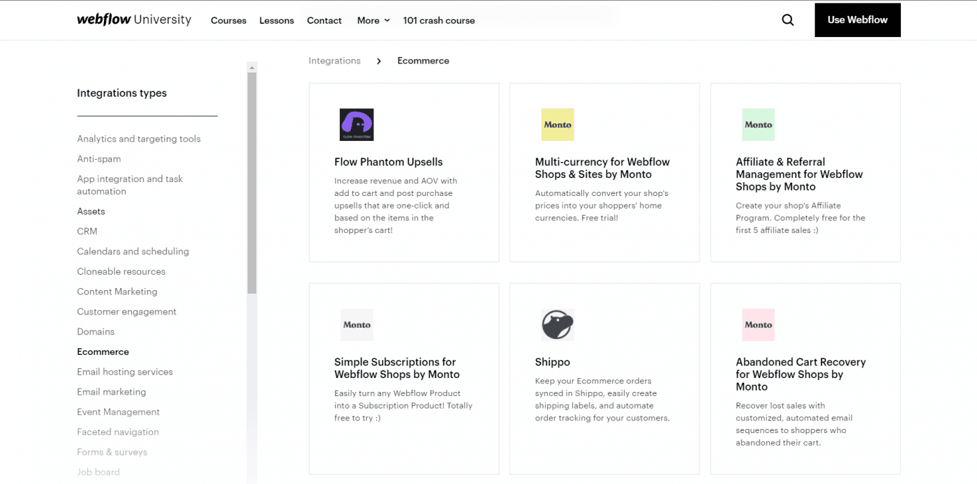 Webflow integrations