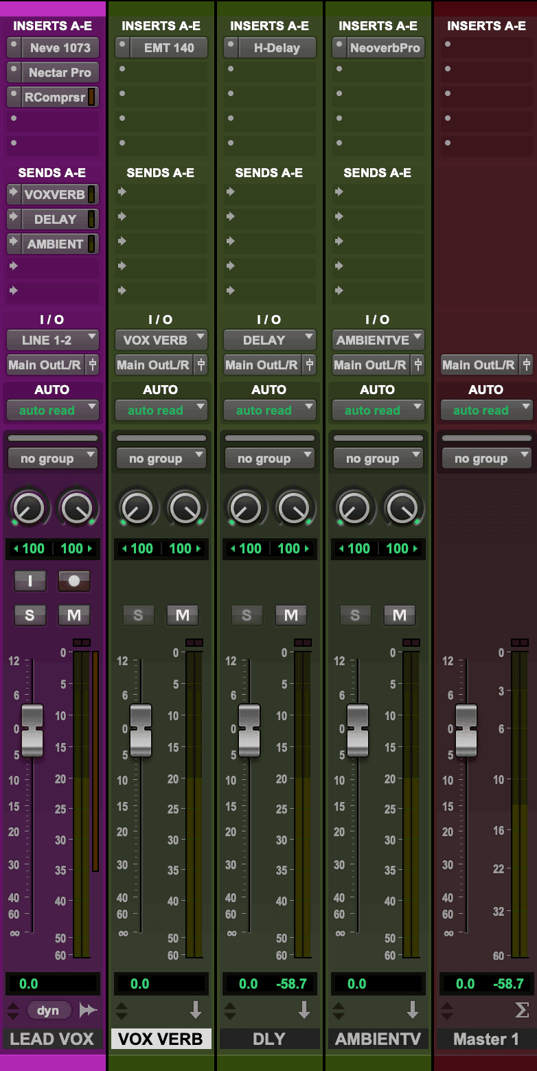 example mixing template in a DAW