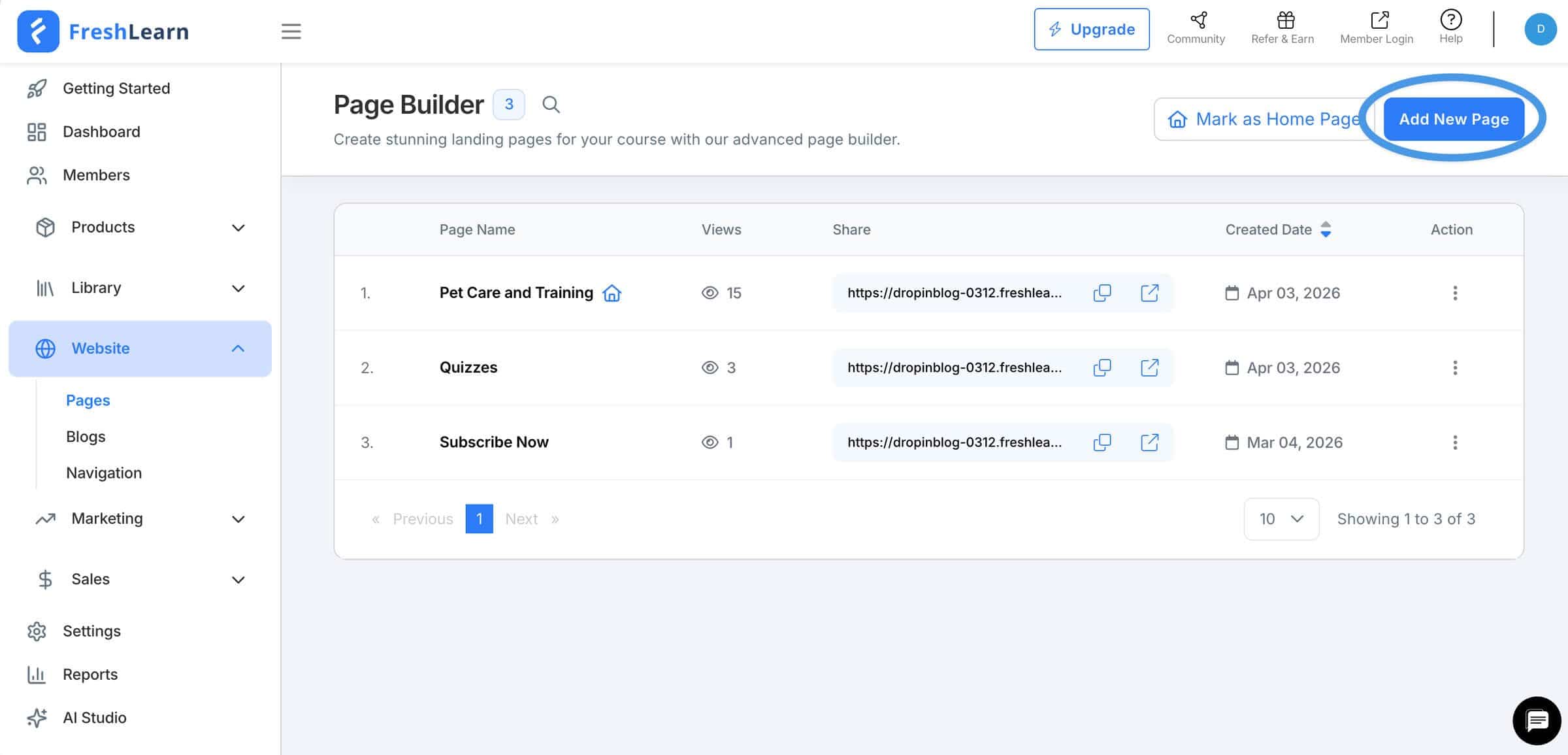 FreshLearn blog install step