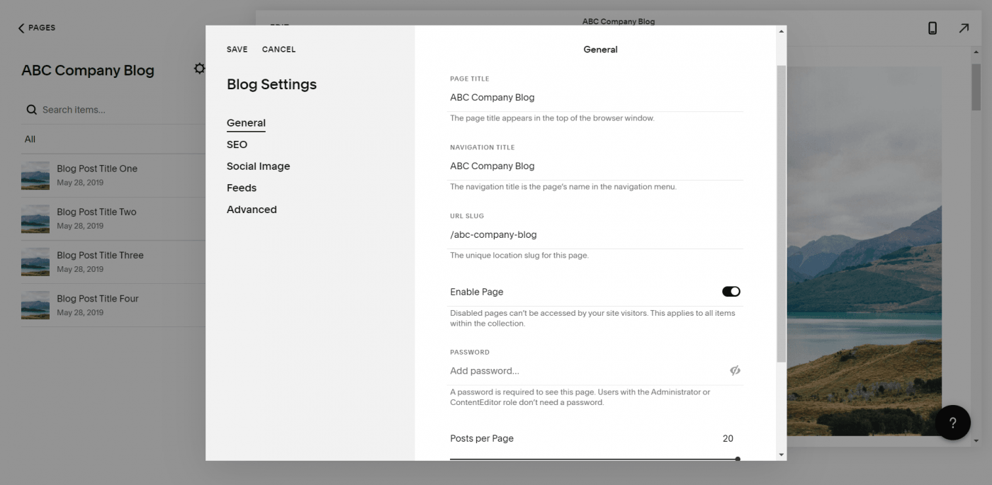 Squarespace blog options