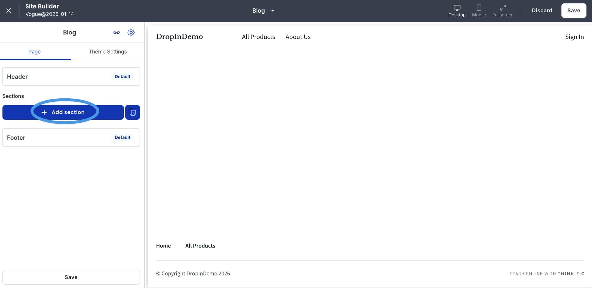 Thinkific blog install step