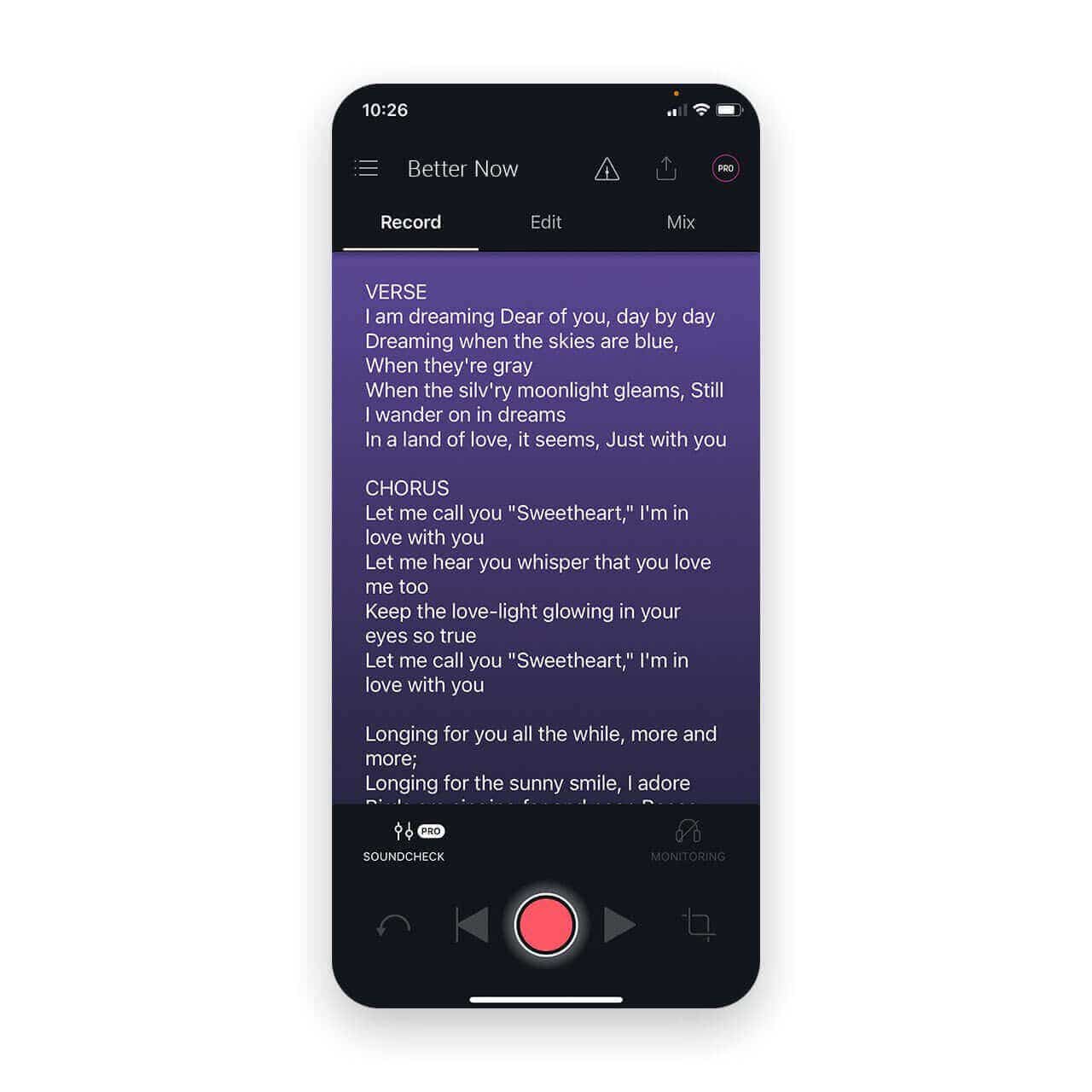 Use the Notes feature of the Spire app to jot down lyric ideas