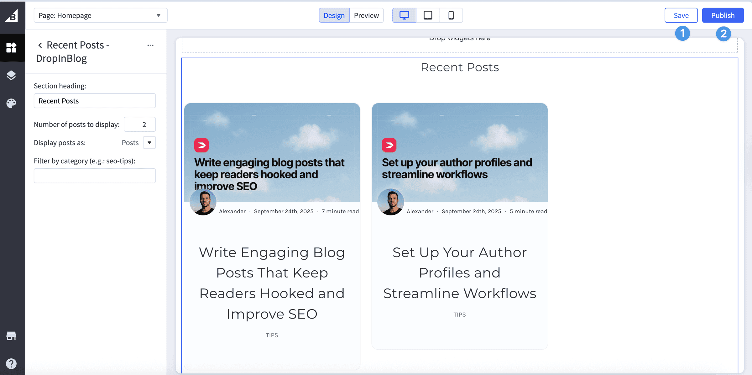 Save changes after adding recent posts in BigCommerce