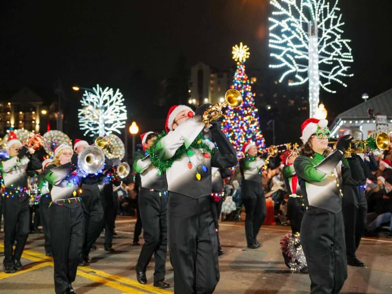 Marching bands energize the crowd at Gatlinburg's Fantasy of Lights Christmas Parade