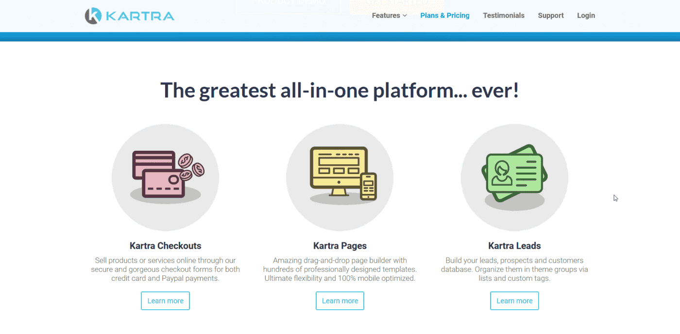 How much does Kartra cost: Kartra's landing page