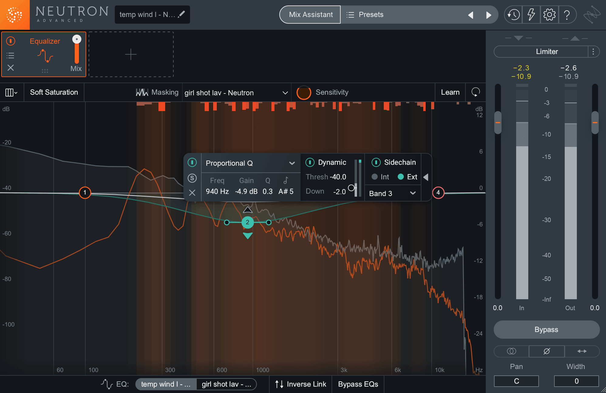 Referencing the Masking Meter as we apply some dynamic EQ