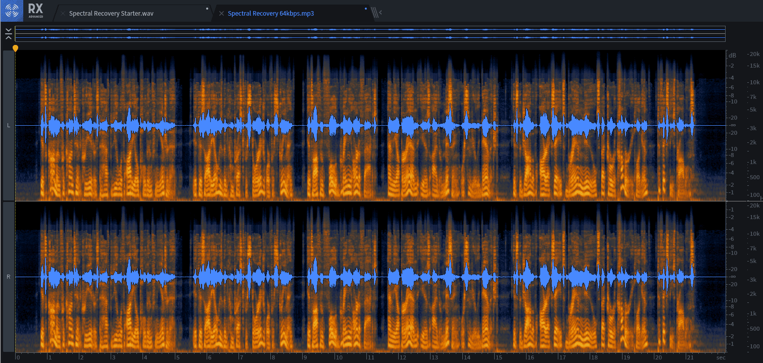 You can see the breaths as wisps of broadband audio in the pauses between phrases. They must go.