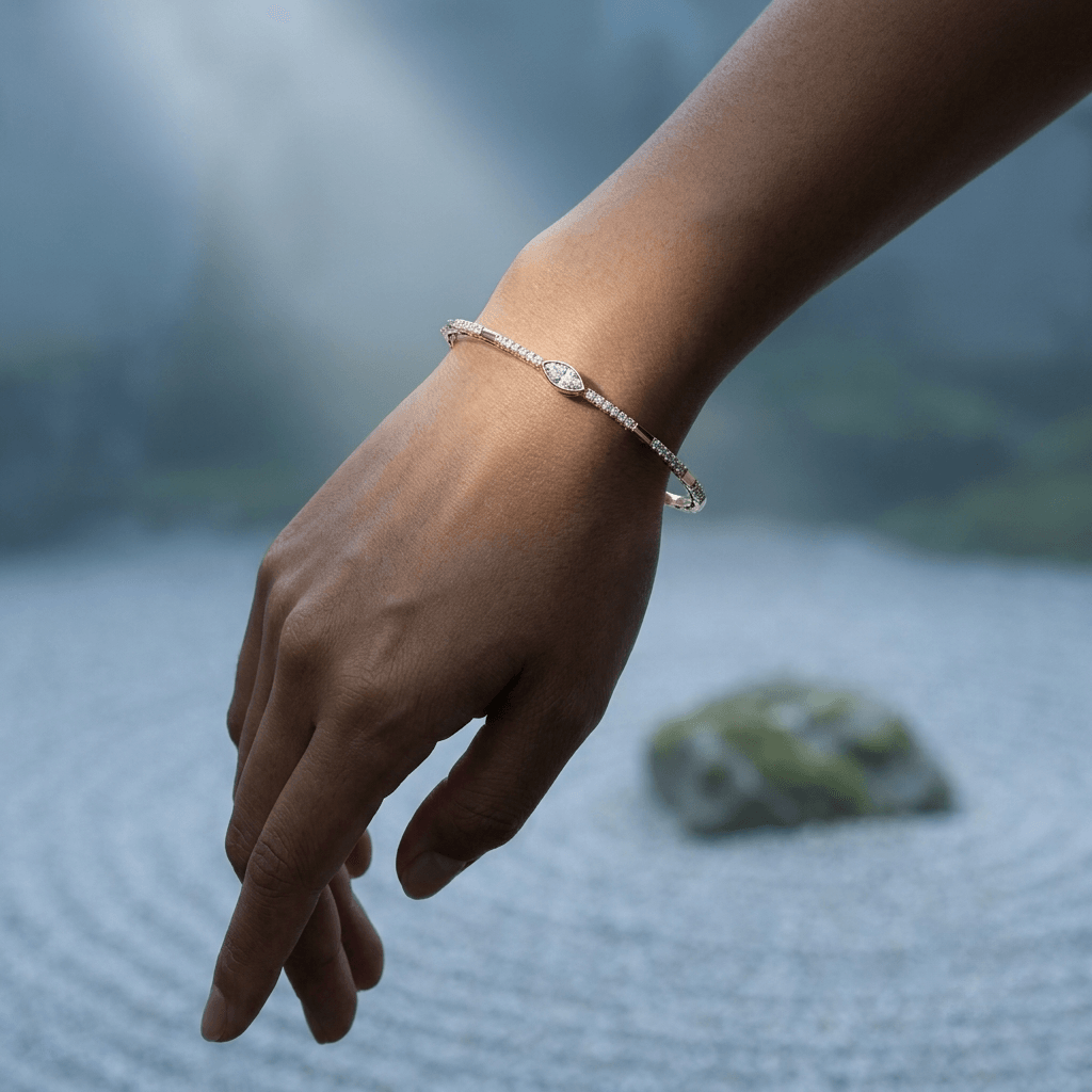 Lab Grown Diamond Marquise Accent Pleated Bangle