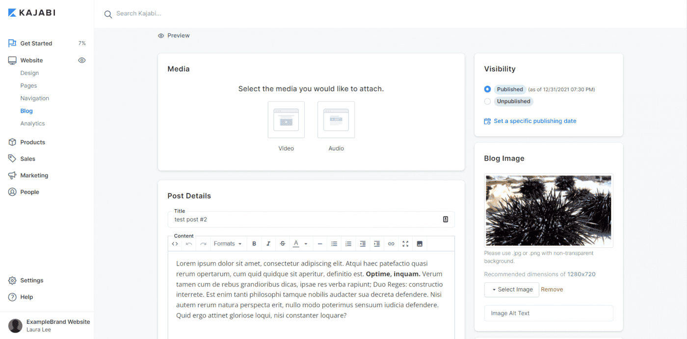 Kajabi built-in blog