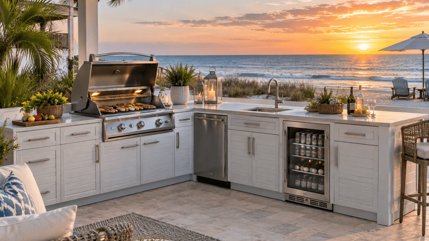Coastal Outdoor Kitchen Countertops, Beachfront, Riviera Outdoor Decor, Corpus Christi, Texas