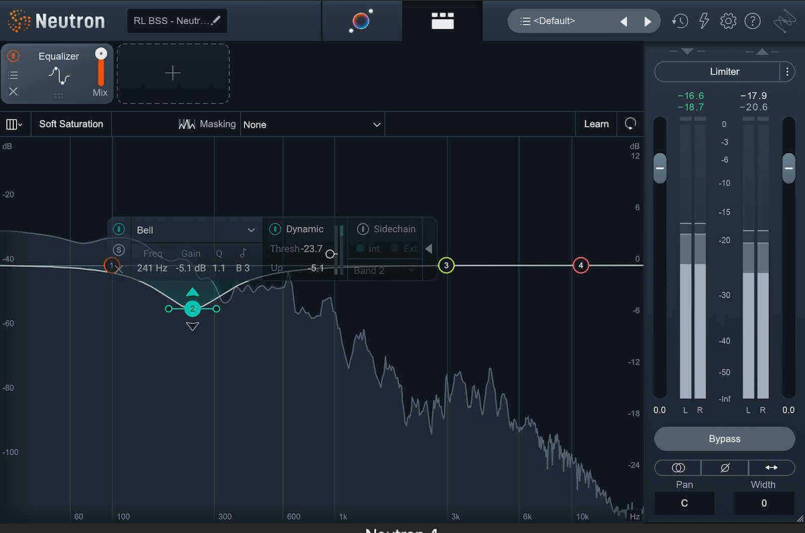 Switching the band to a cut and making it dynamic will better balance frequency changes