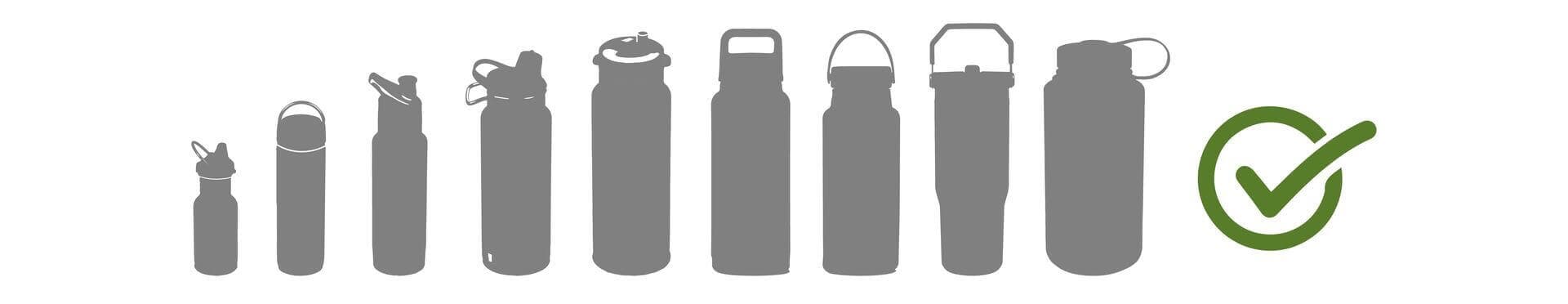 The ChicoBag Bottle Sling is designed to fit: Yeti up to 46oz, Hyrdoflask up to 40oz, Klean Kanteen up to 40oz, Stanley up to 1.5 liters and Nalgene up to 48oz.