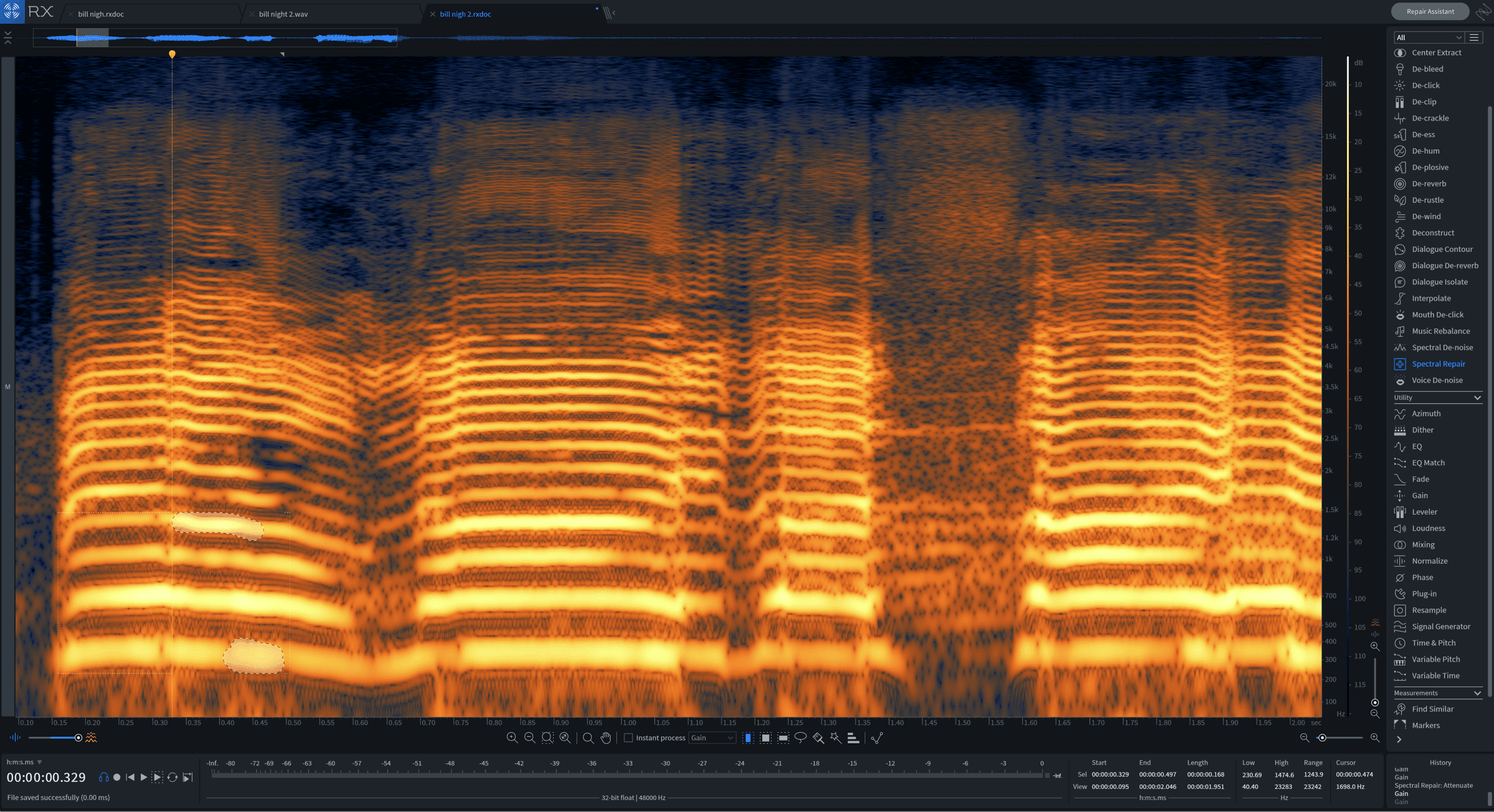 Spectrogram display after attenuation