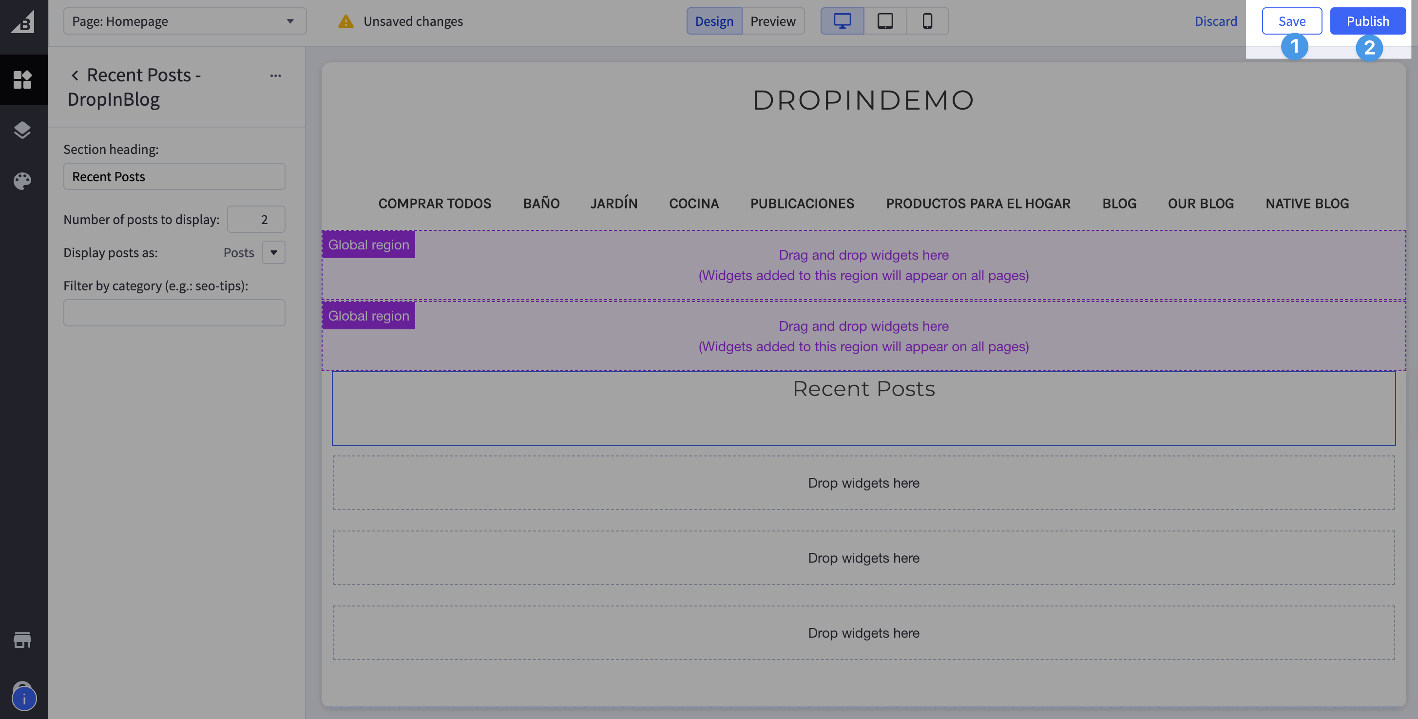Save changes after adding recent posts in BigCommerce