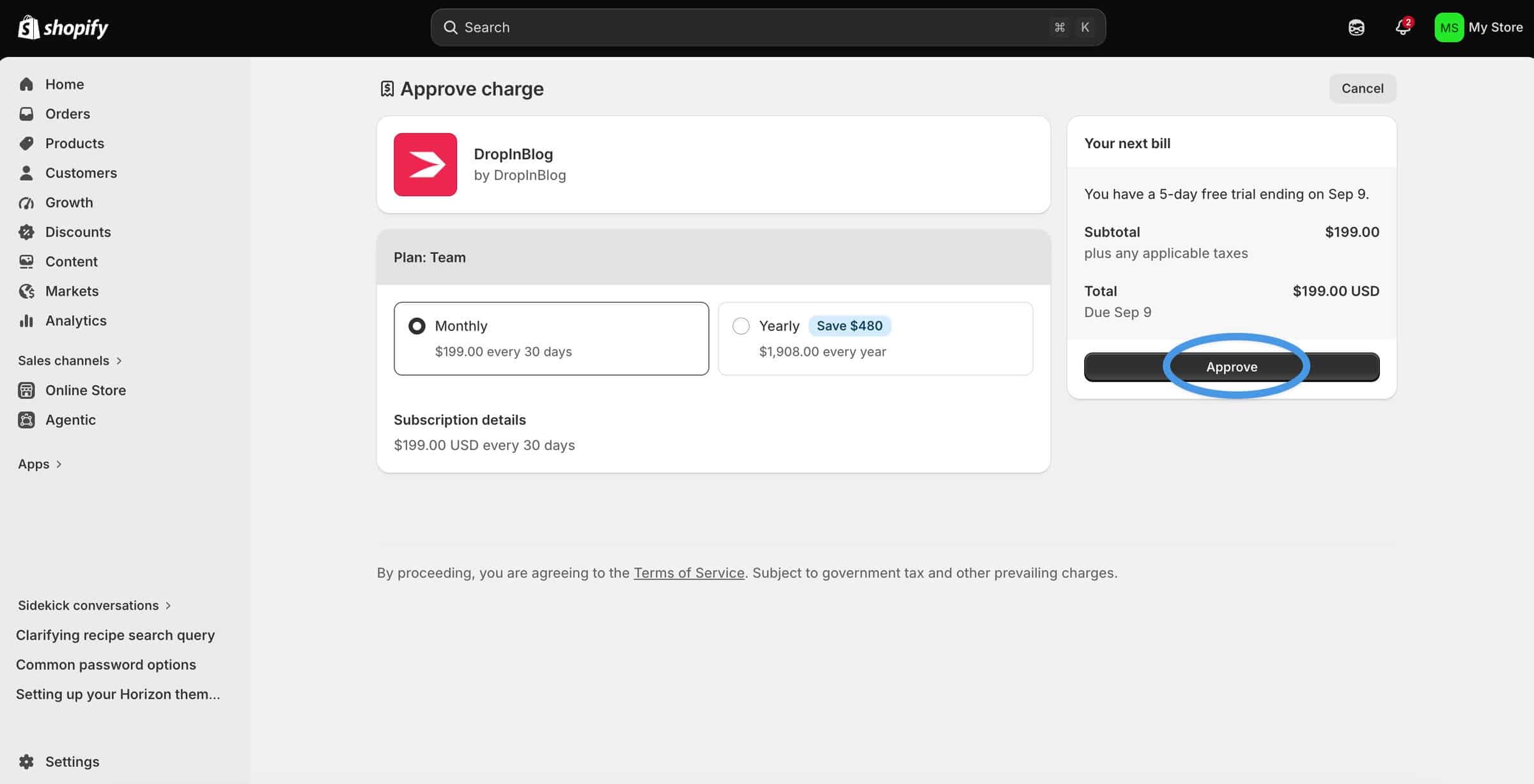 Shopify blog install step