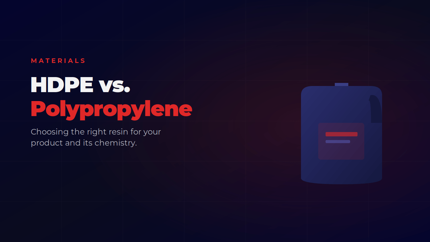 HDPE vs polypropylene comparison showing two resin jugs with molecular structure icons
