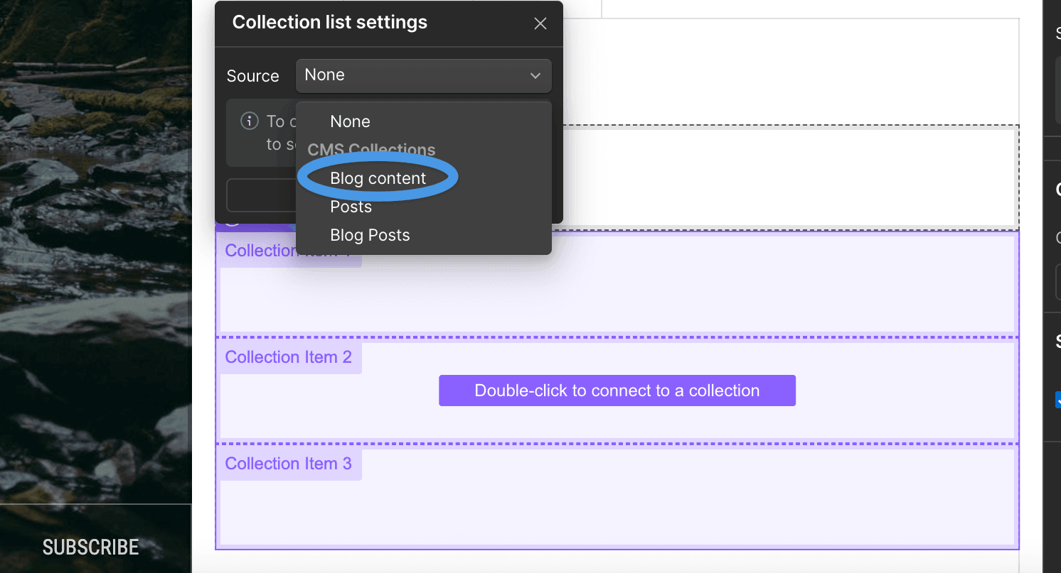 Connect data to a Webflow collection list