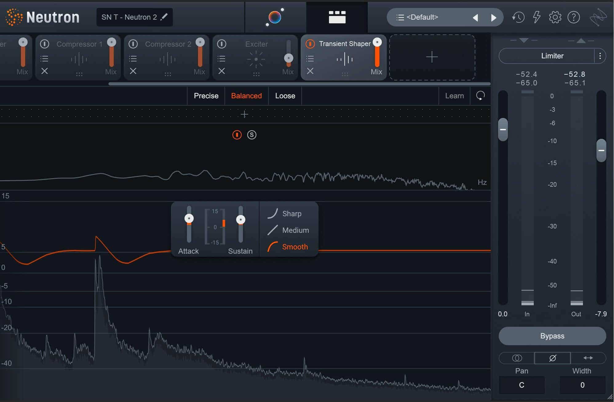 Snare with added attack and sustain via the Transient Shaper module in Neutron