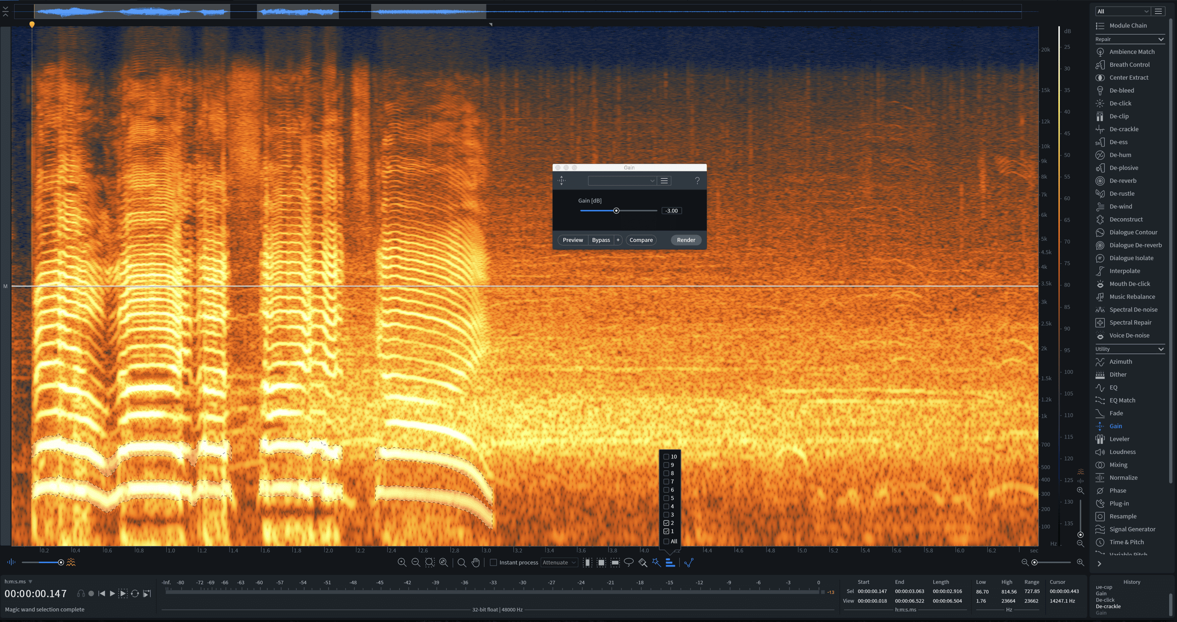 Gaining down saturated harmonics by 3 dB