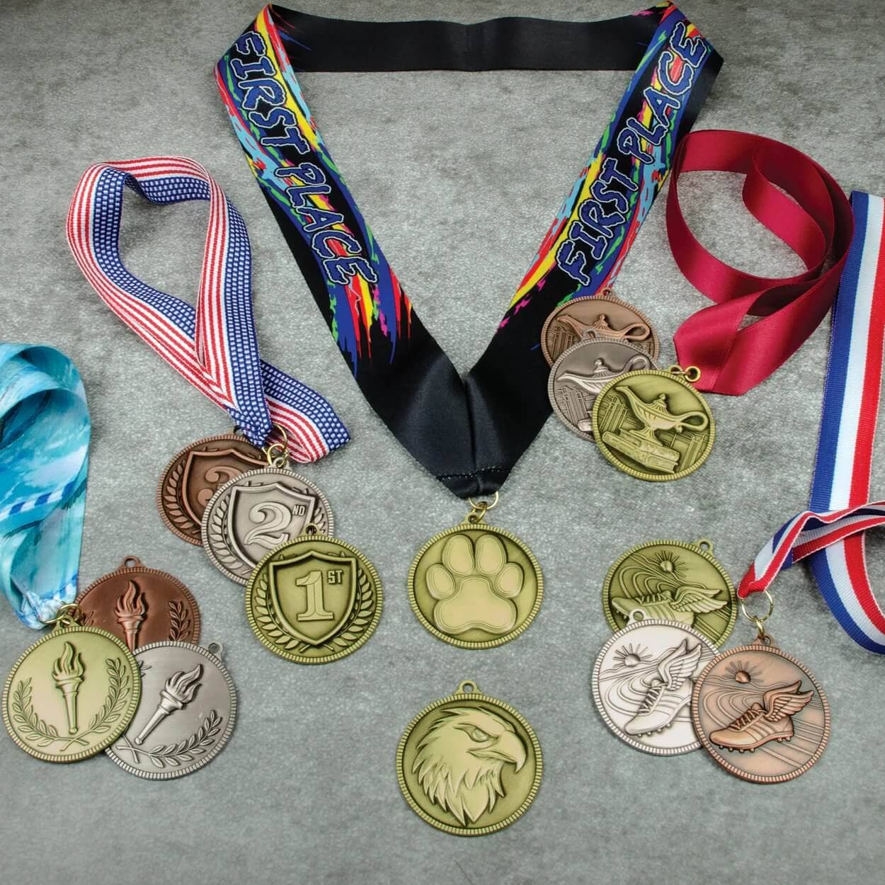 Explore our new medal award line with stock medal designs in gold, silver, and bronze finishes